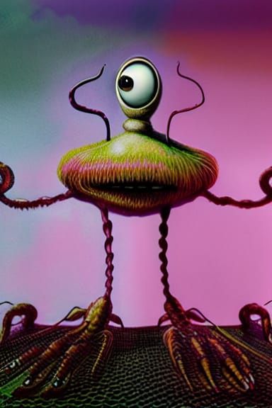 Futuristic Bug-Eyed Humanoid Drinking Coffee