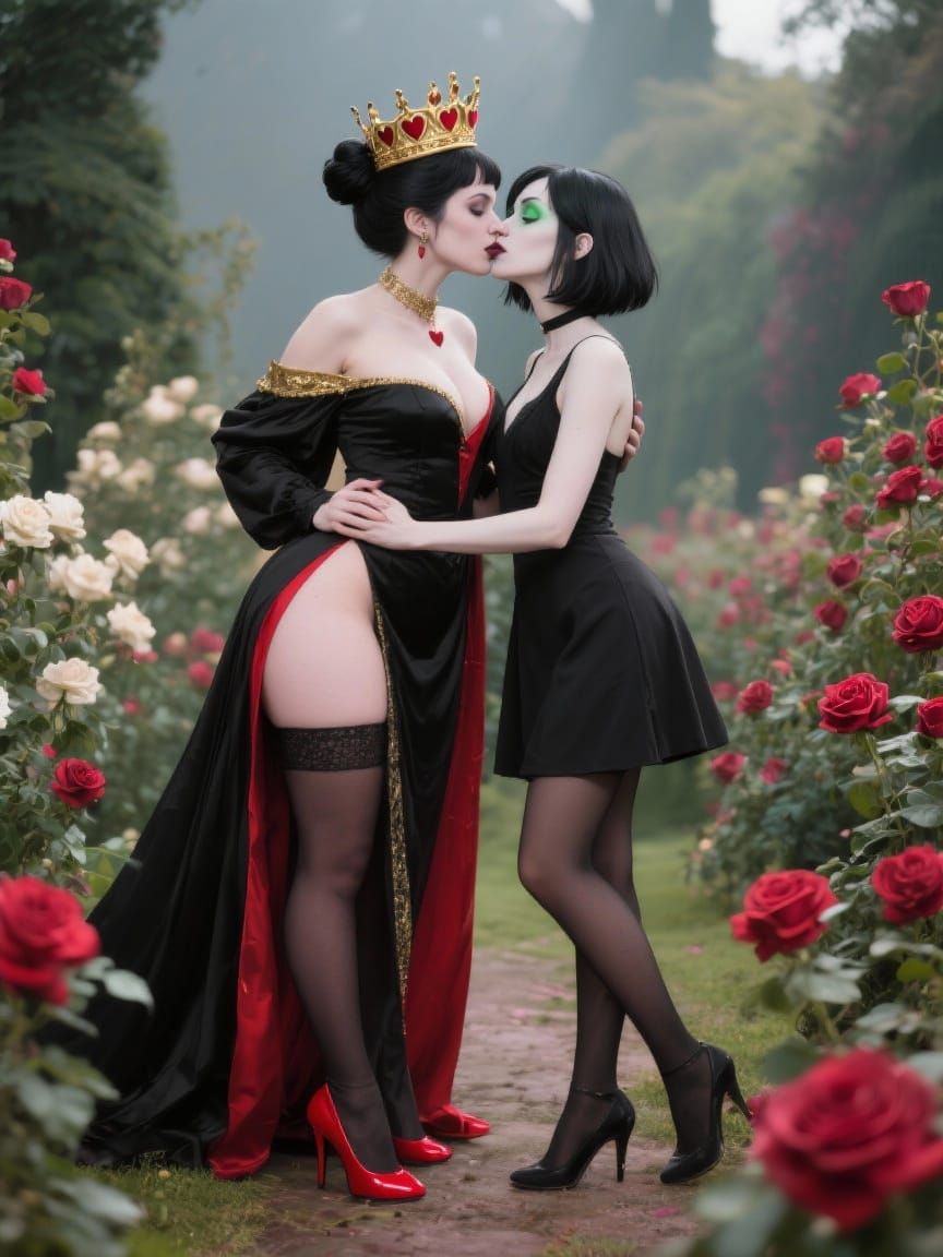 Queen of Hearts Kisses Mavis in Rose Garden