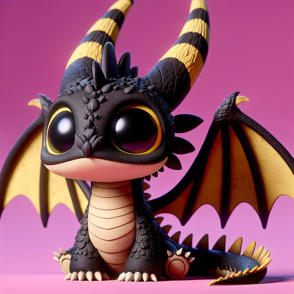 Charming Black Dragon with Yellow Stripes in 3D Render