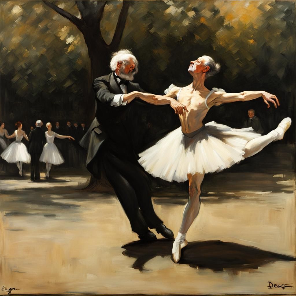 Old Man's Ballet in Paris: Chiaroscuro Oil Painting