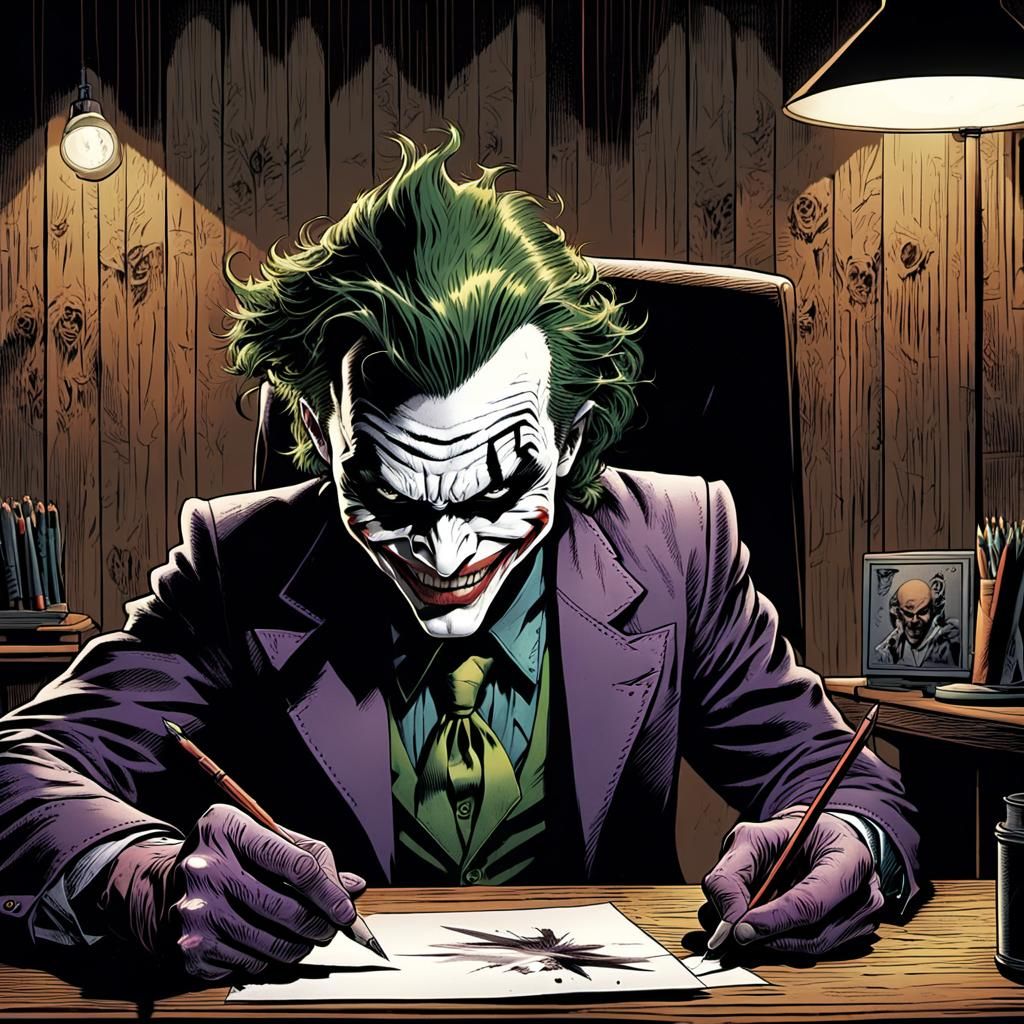 Joker Sharpening Pencils: Comic Book Illustration
