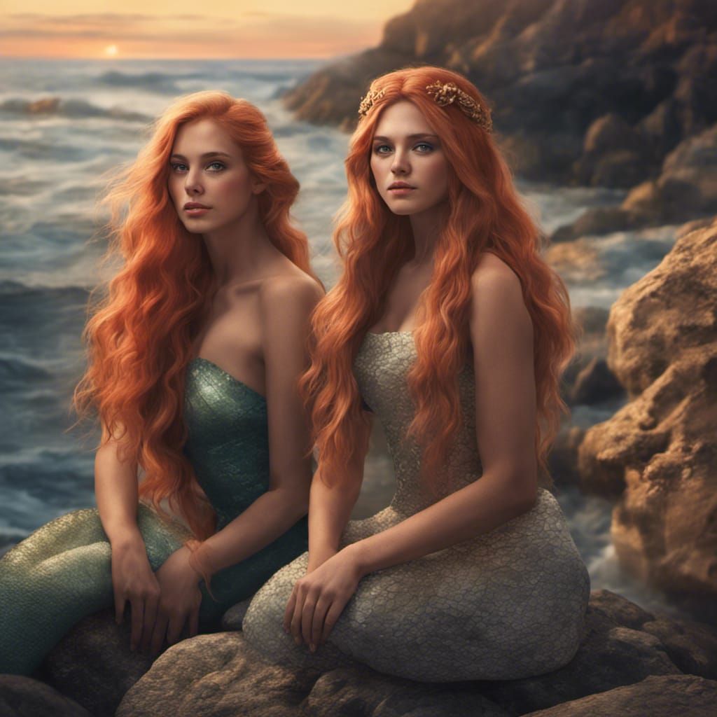 Photorealistic Mermaids at Sunset: Hyperdetailed Concept Art