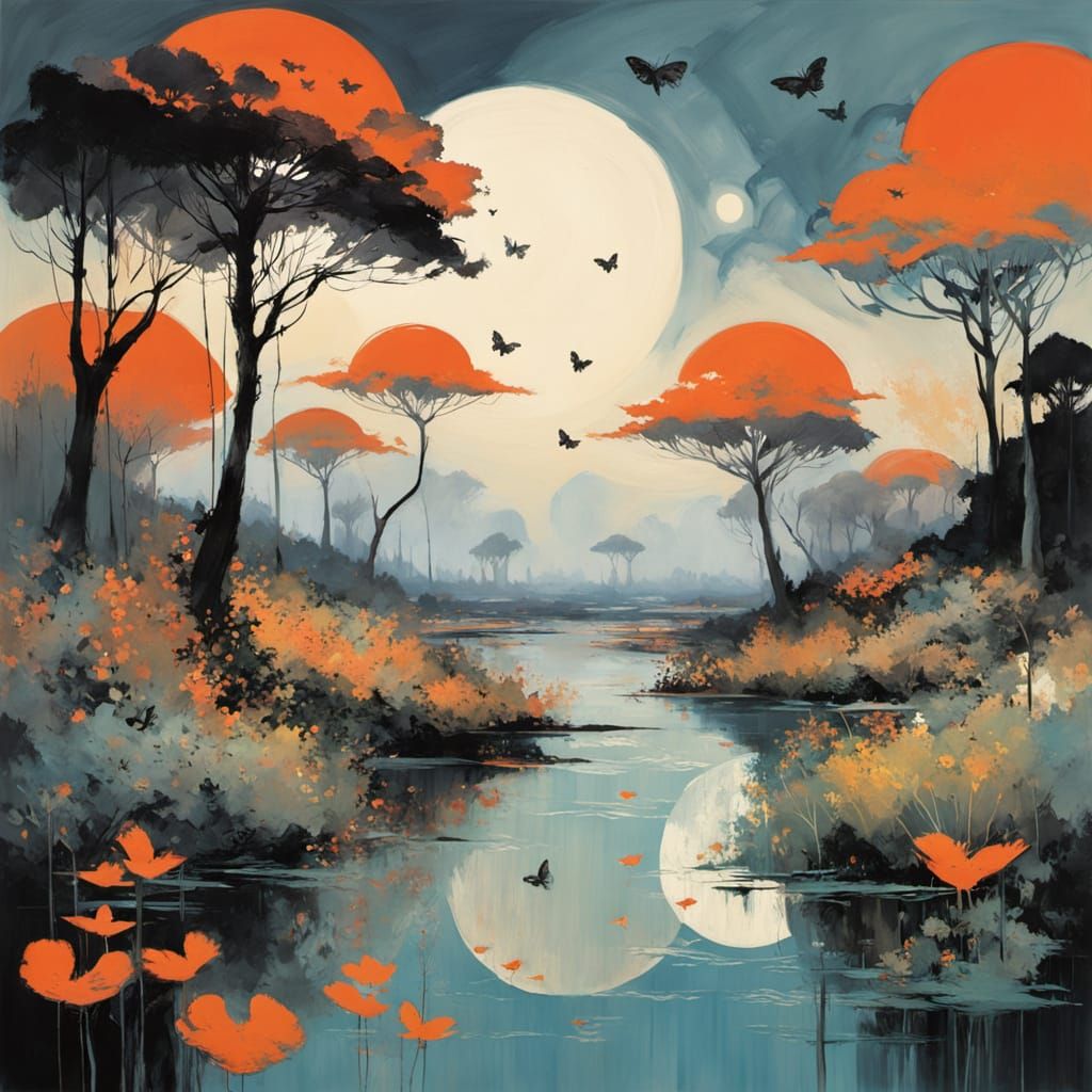 Dreamlike Face Portrait Collage with Whimsical Elements