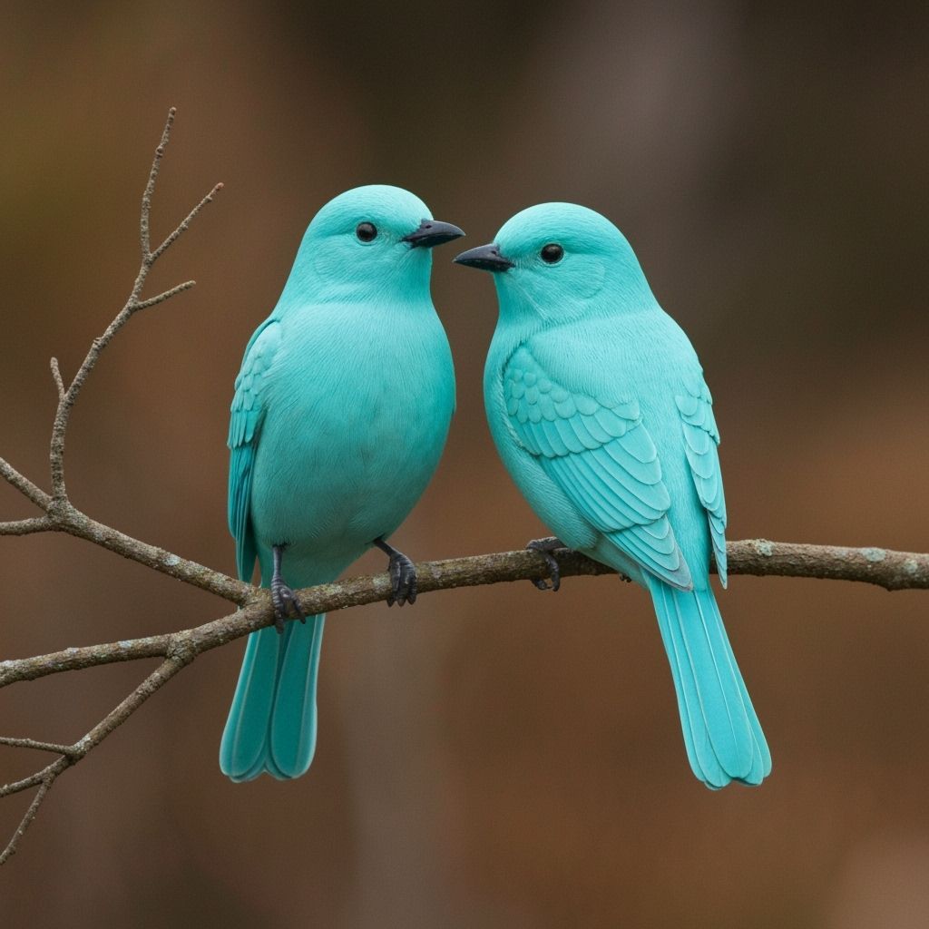 Turquoise Birds on a Branch: A Vibrant Birdwatching Scene