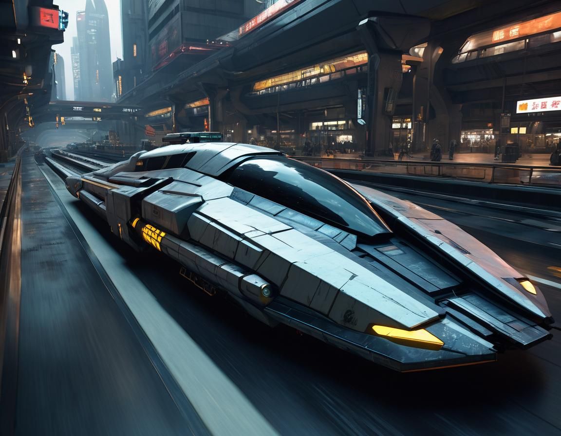 Futuristic Vehicle Races Through Cyberpunk City