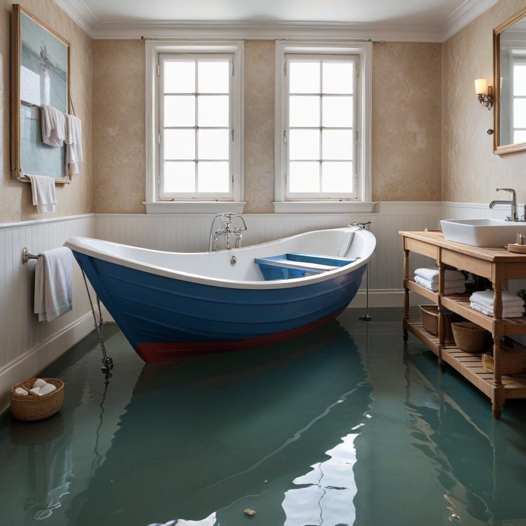 Sailboat in a Bathtub in Realistic Style