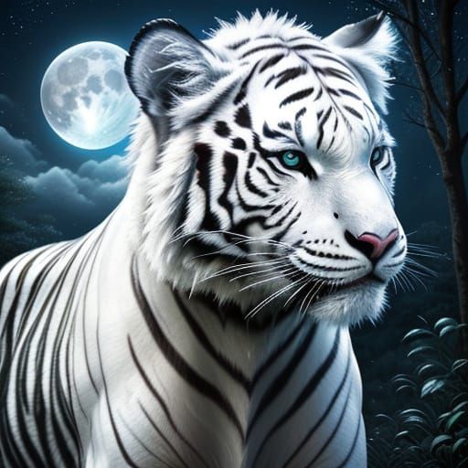 White Tiger in Starry Sky: A Surreal Dreamscape