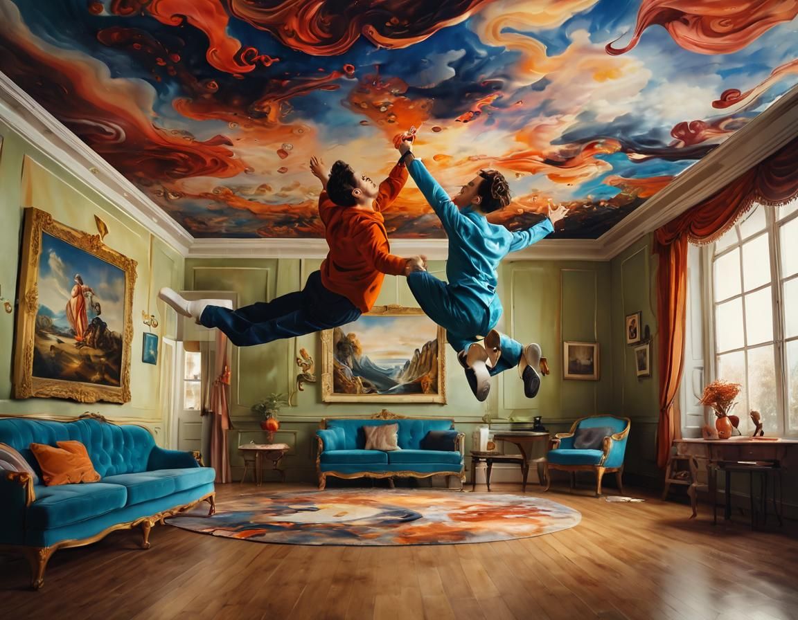 Surrealist Painting of a Dancer on the Ceiling