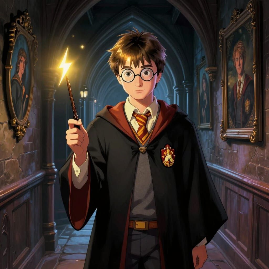 Young Wizard in Magical Corridor - Fantasy Art Style