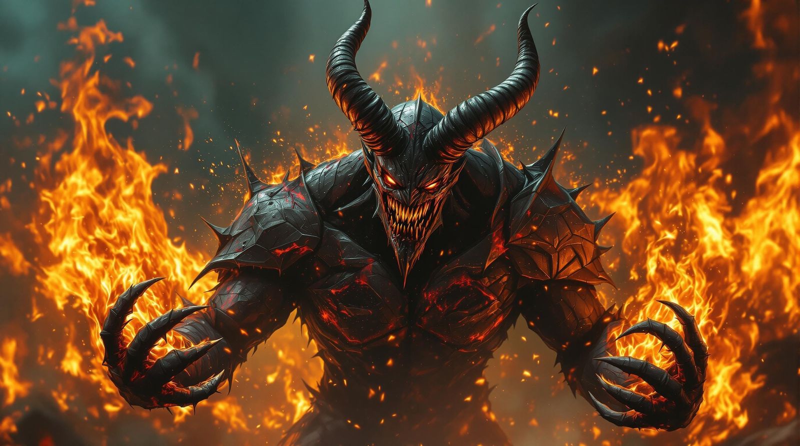 Hyperrealistic Demon Erupts from Fiery Inferno