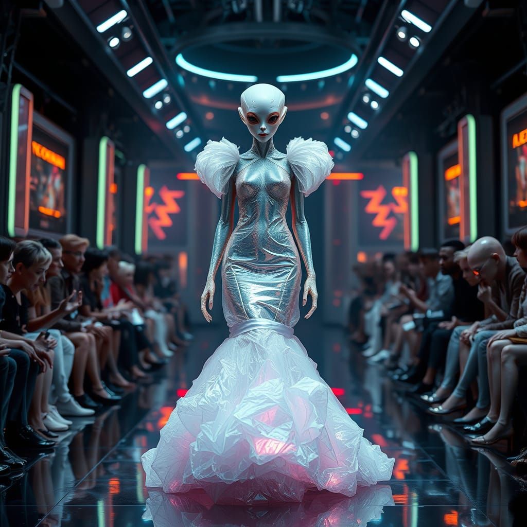 Elegant Alien Bride in Cyberpunk Wedding Gown