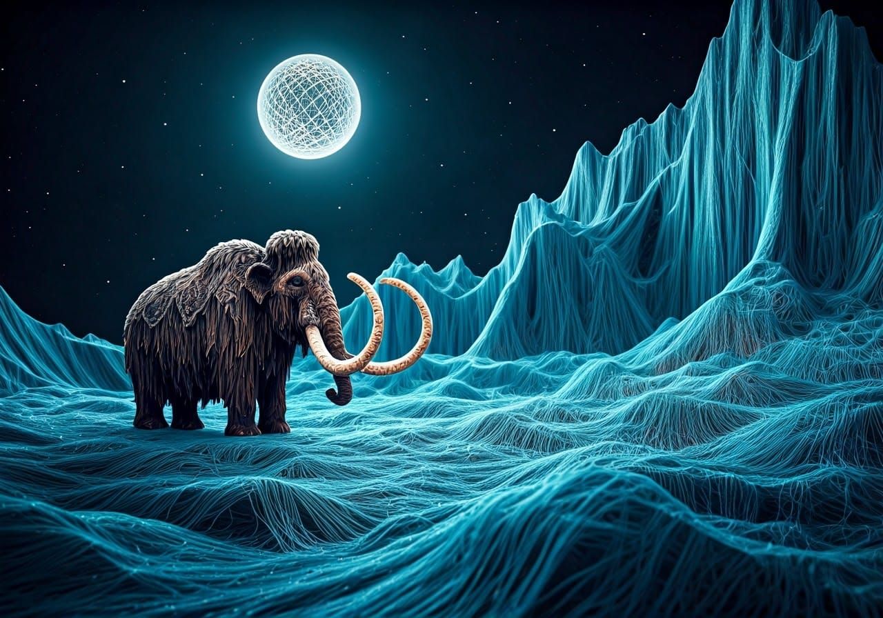 Macrame Mammoth in Icy String Landscape