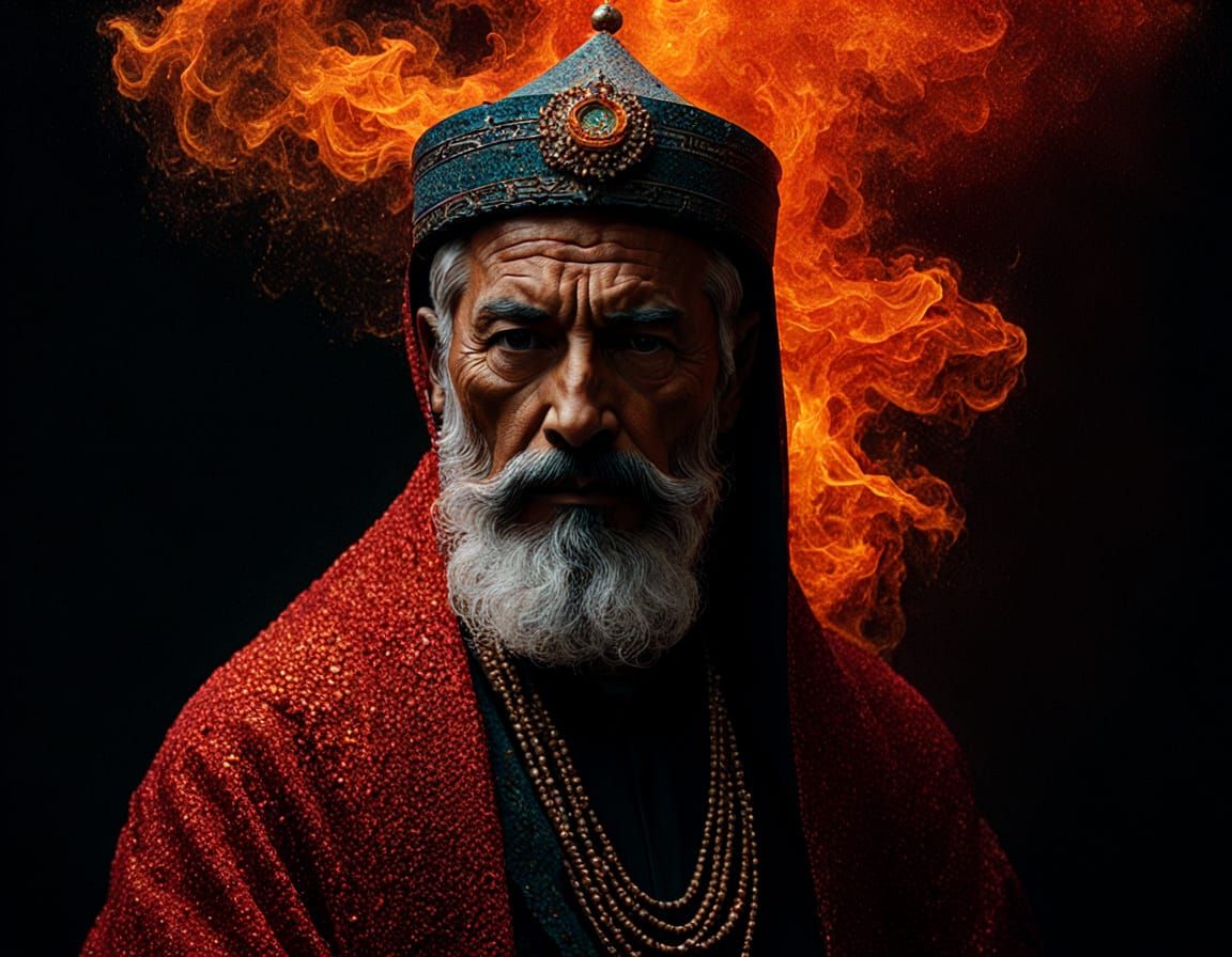 Turkish Dervish in Fiery Hypermaximalist Distressed Pointill...