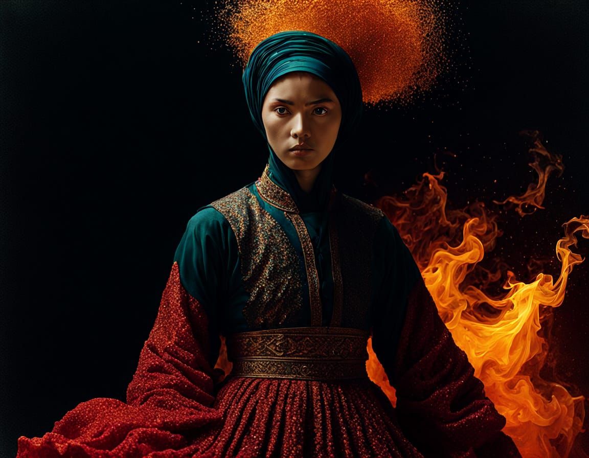 Mysterious Hypermaximalist Dervish Dancer in a Fiery Turkish...