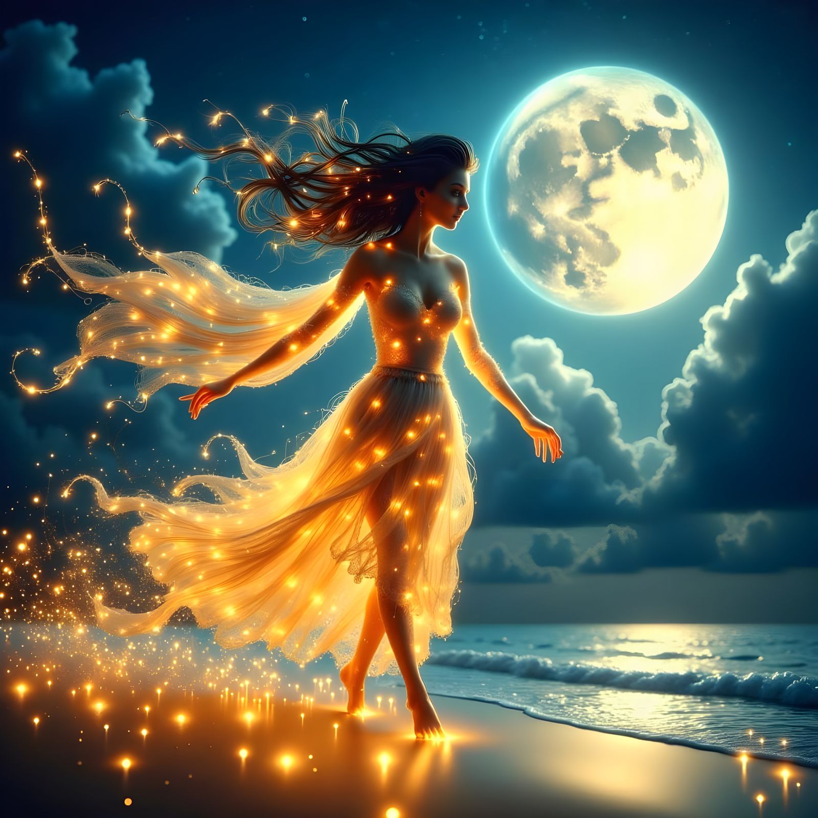 Tropical Beach Goddess in Moonlit Glow