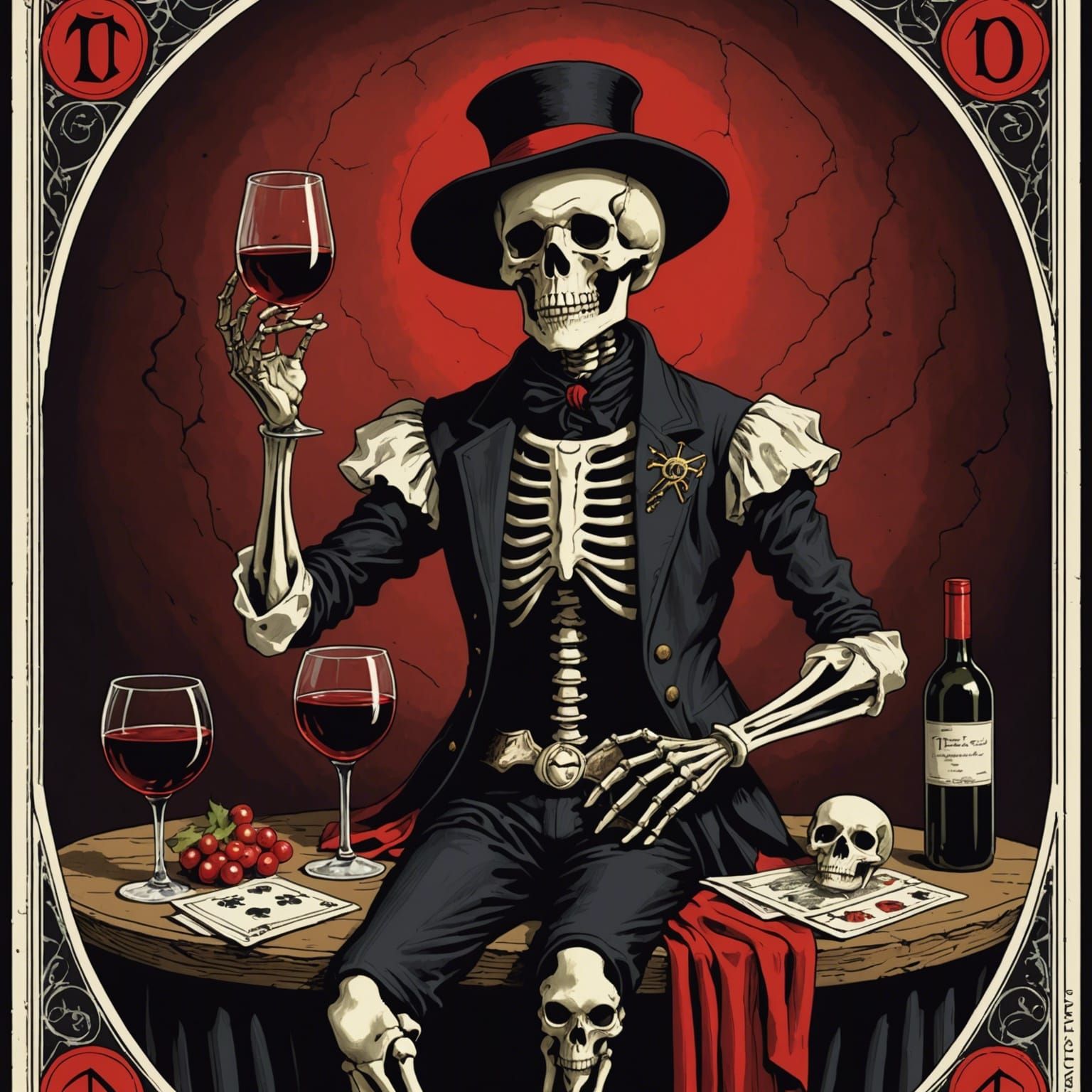 The Fool Tarot Card with Skeleton, Esoteric Symbols