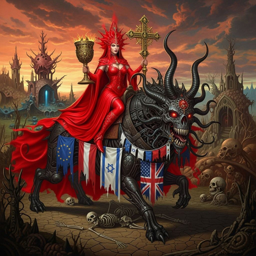 Witch Riding Beast with Banners