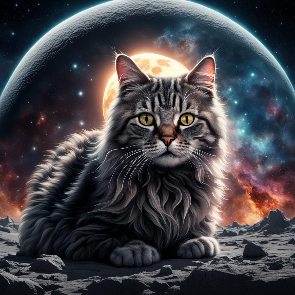 Cat on the Moon with Supernova: Digital Painting