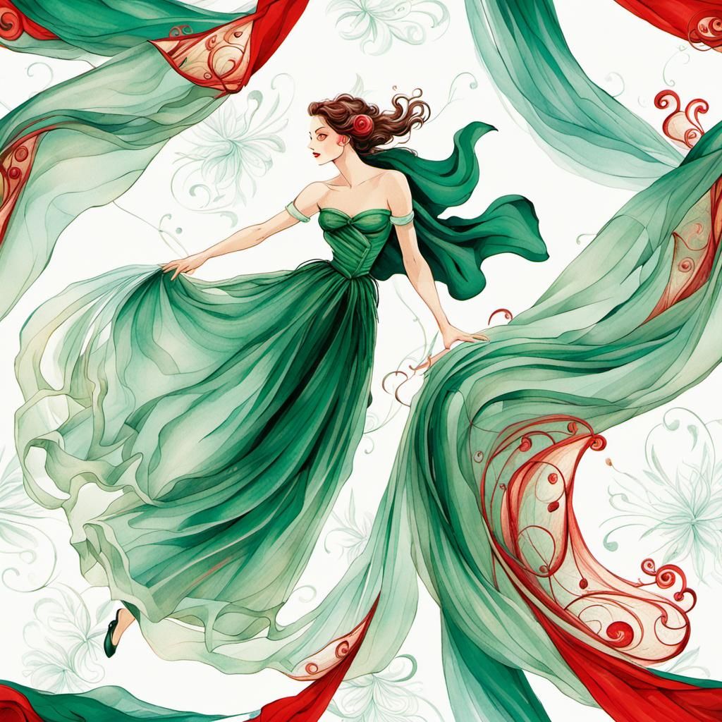 Comic Heroine in Storm, Sumi-e Digital Art