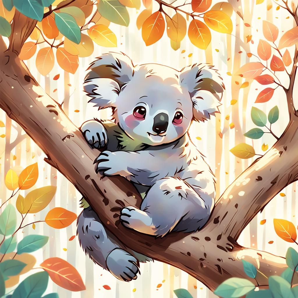 Resting Koala in Anime Style Digital Painting