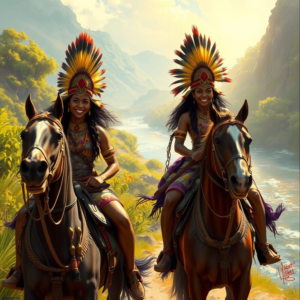 Majestic Black Warriors Ride into Lush Paradise