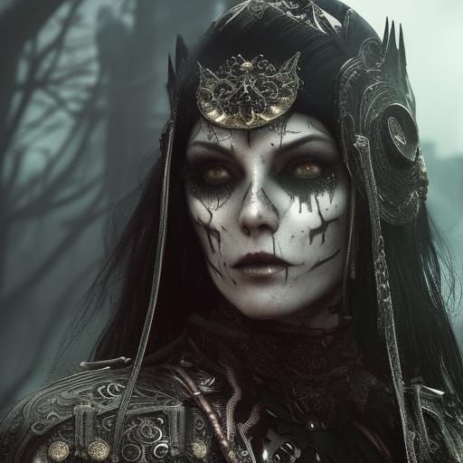 Gothic Zombiecore Night Elf in Dark Academia Style