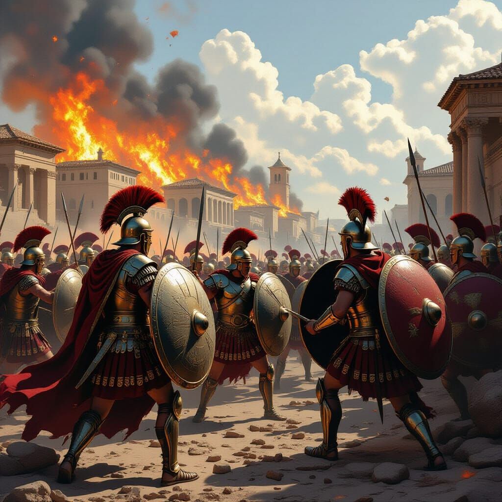 Roman Legionnaires Besiege Carthage in Flames