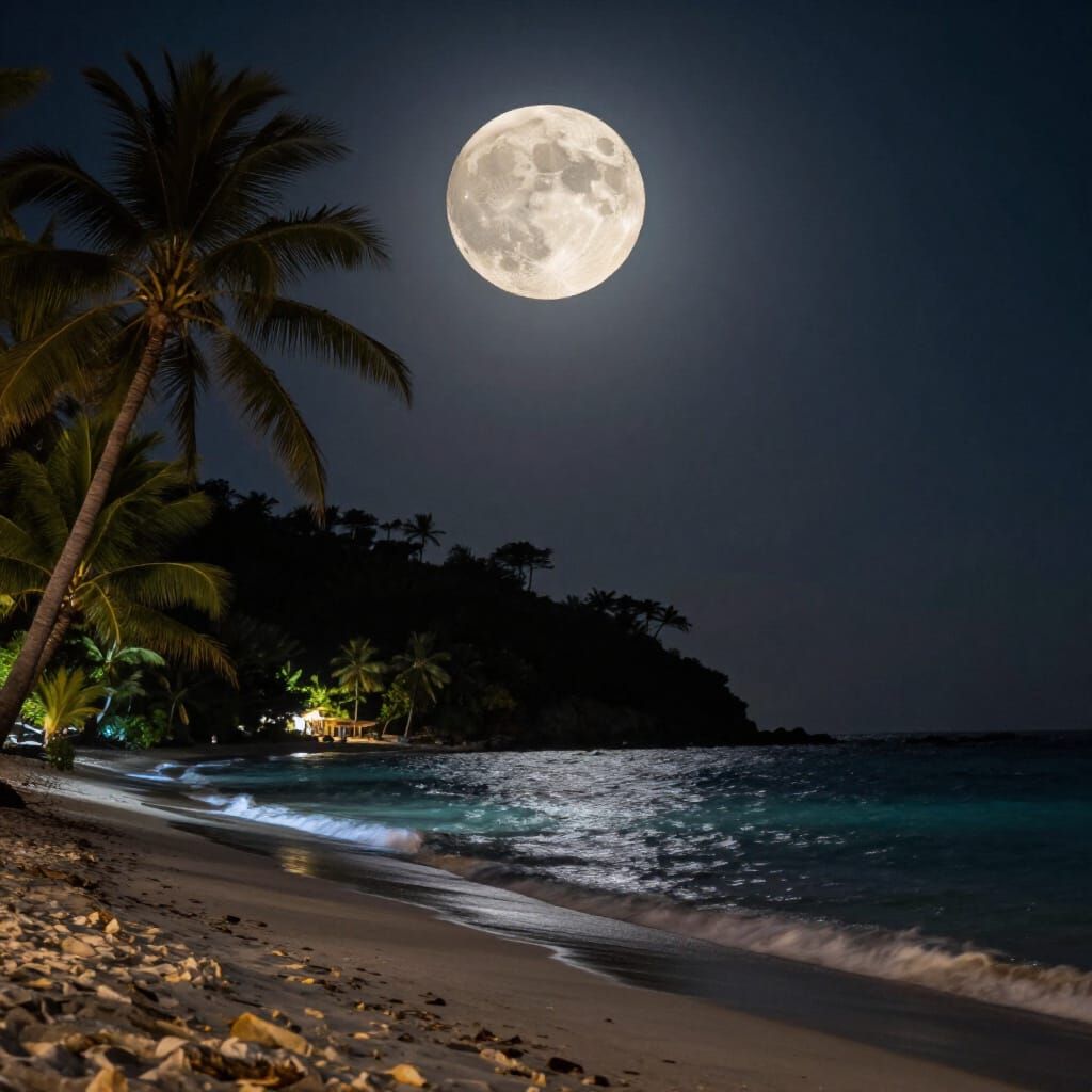 Super Moon Over Tropical Beach Landscape