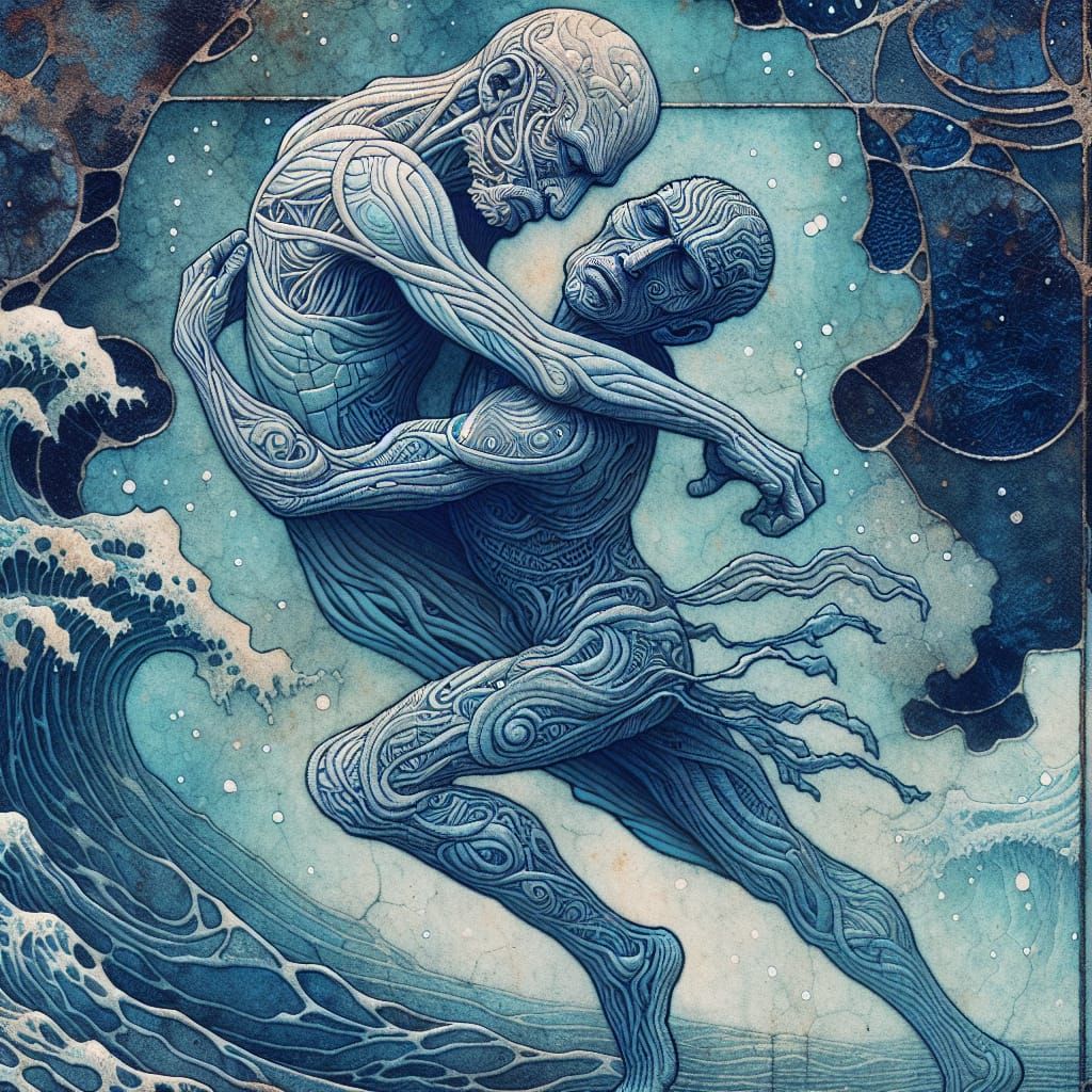 Emotive Dance of Joy and Sorrow in Art Nouveau Style