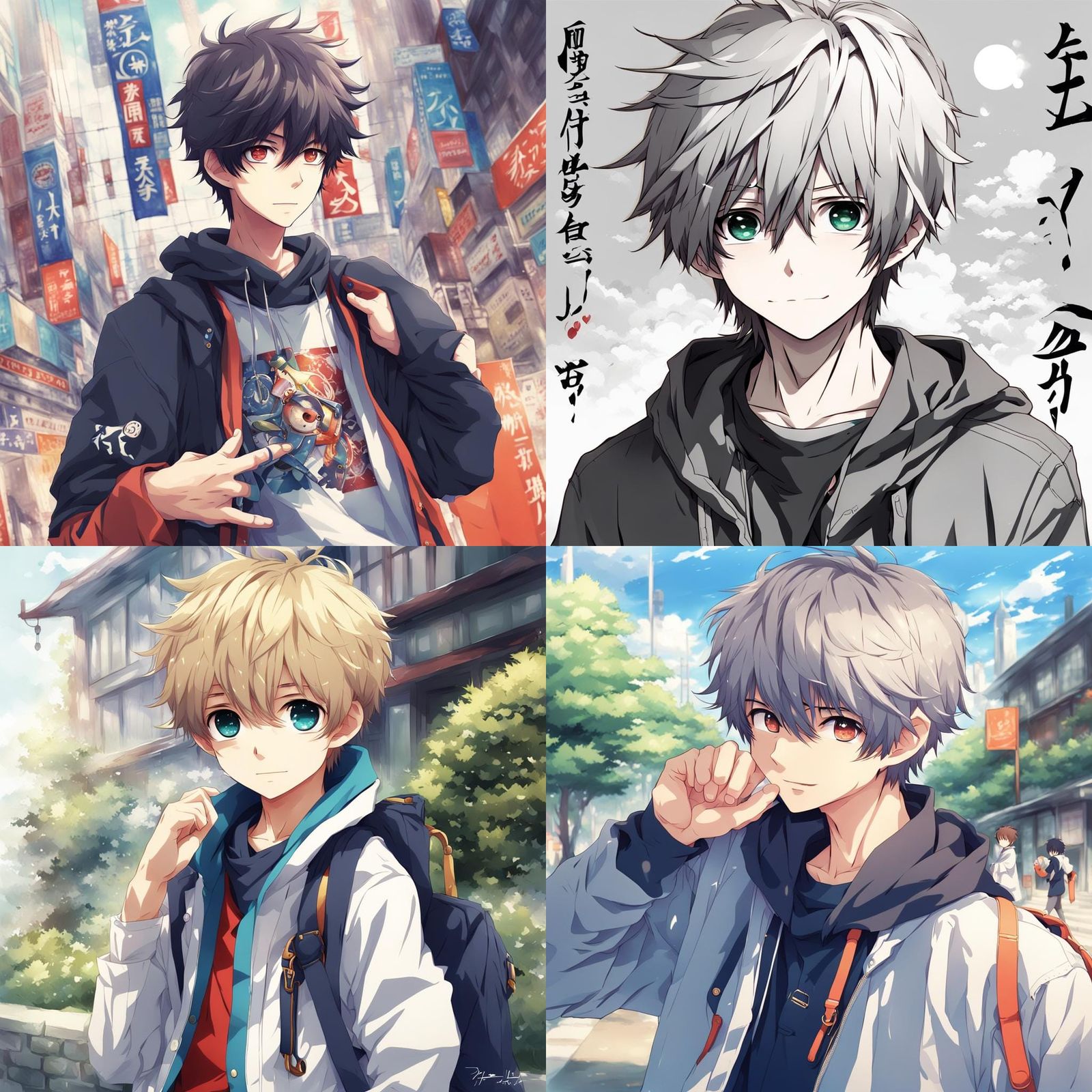 Cute Anime Boy in Japanese Manga Style