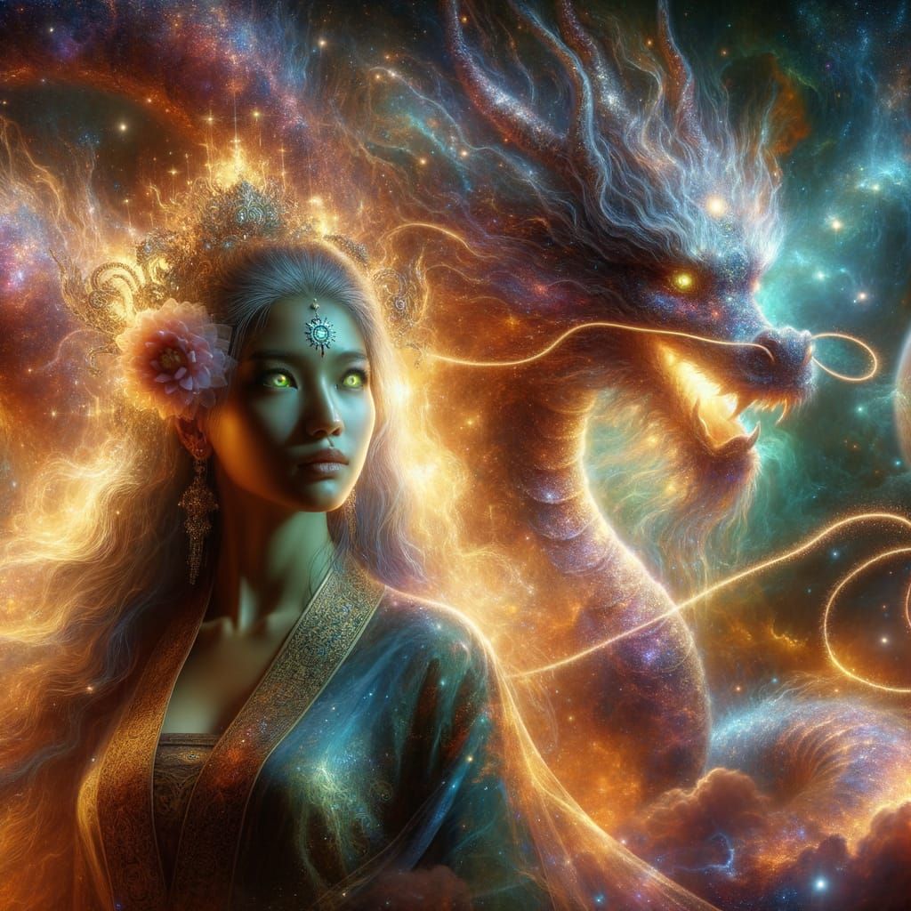 Goddess and Dragon in Cosmic Landscape