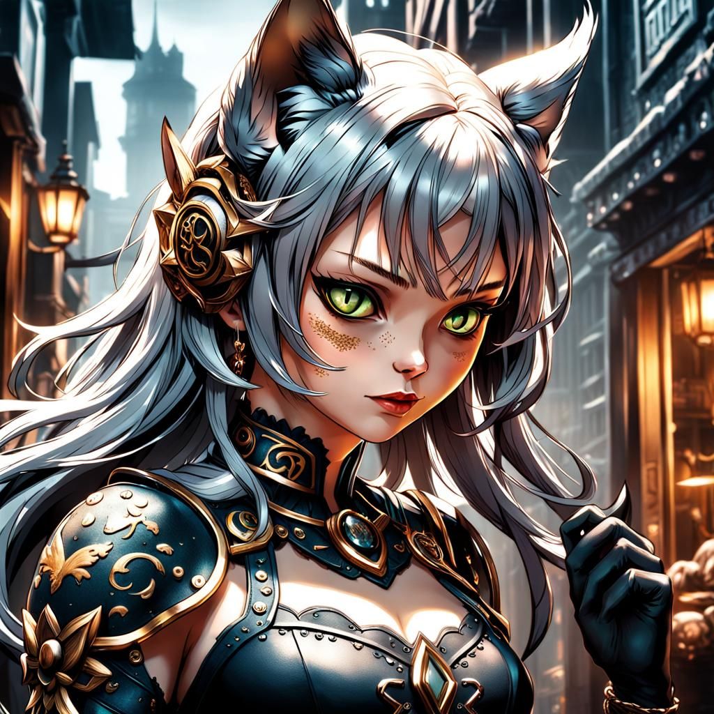 Hyperrealistic Catgirl Magazine Cover in HDR