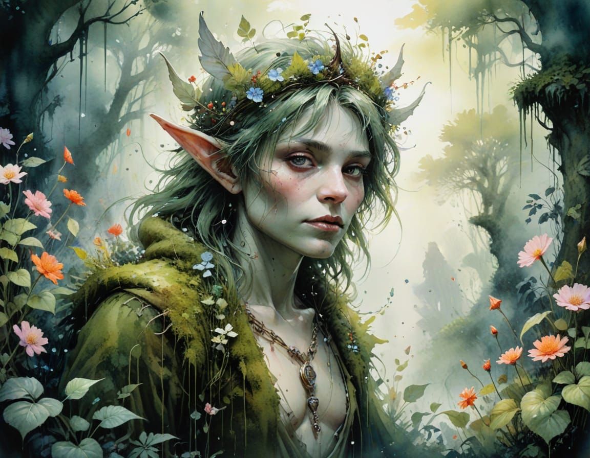 Goblin King's Twilight Garden in Watercolor Style