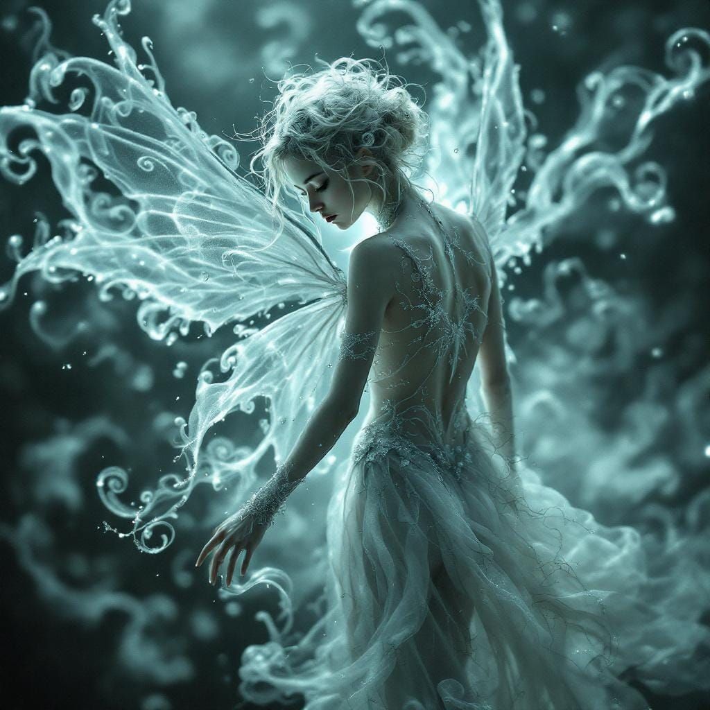 Ethereal Silver Mist Fairy: Atmospheric Digital Art