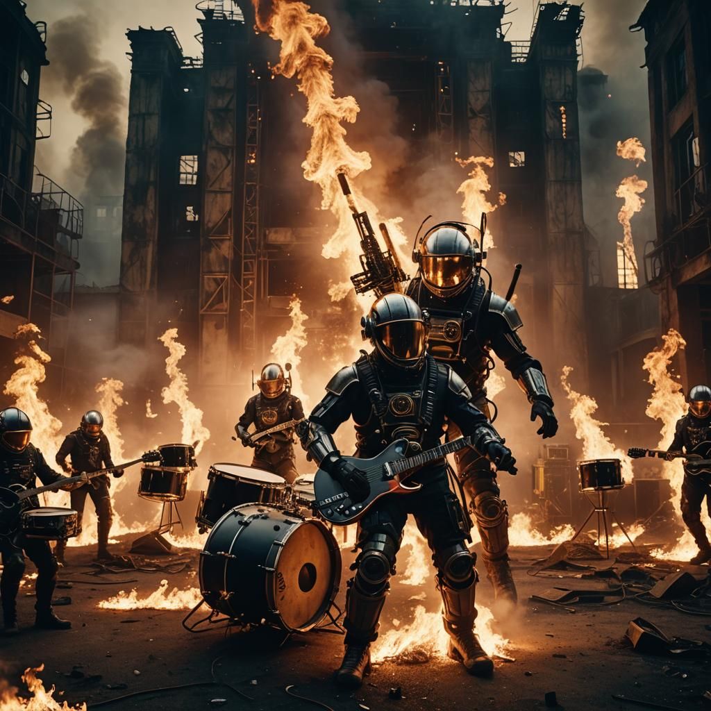 Biomechanical Astronauts Perform Rammstein-Style Fire Show