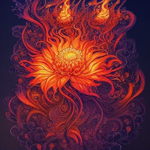 Floral Flames: Fire Dahlias in Glassy Lava