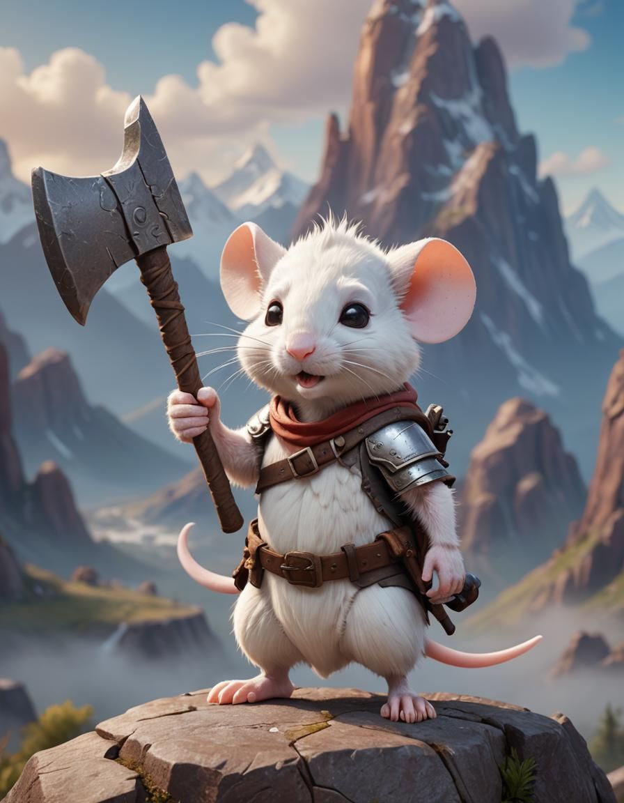 Cute Mouse Barbarian with Axe, 3D Digital Art