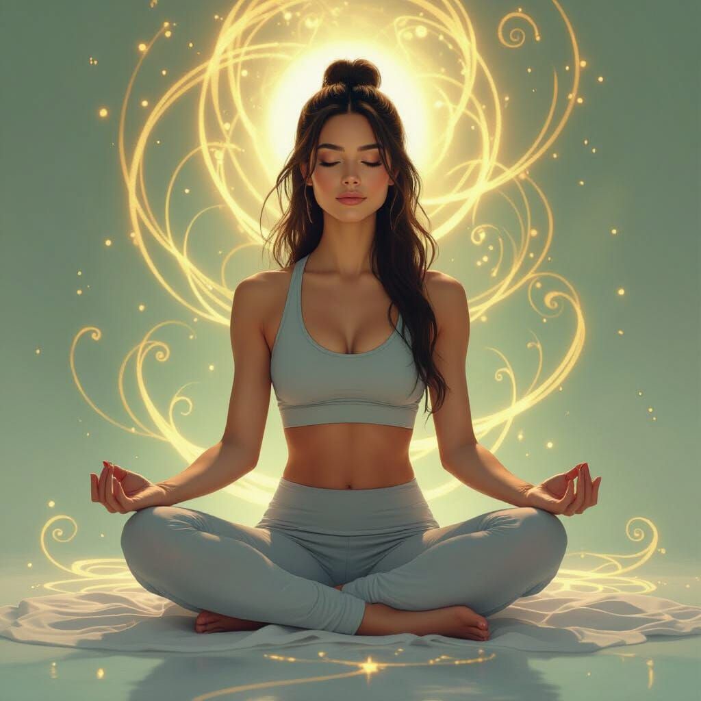 Mystical Meditating Woman in Ethereal Landscape