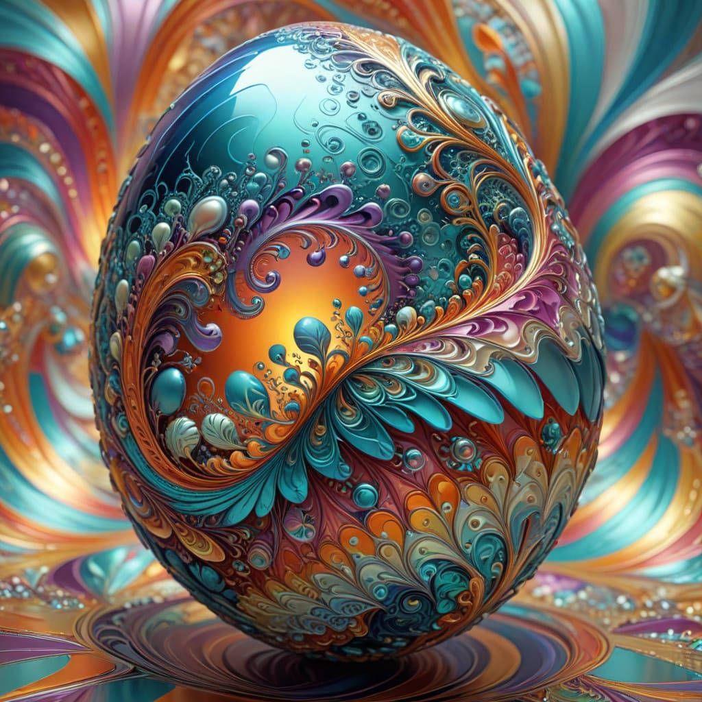 Surreal Fractal Easter Egg in Metallic Colors
