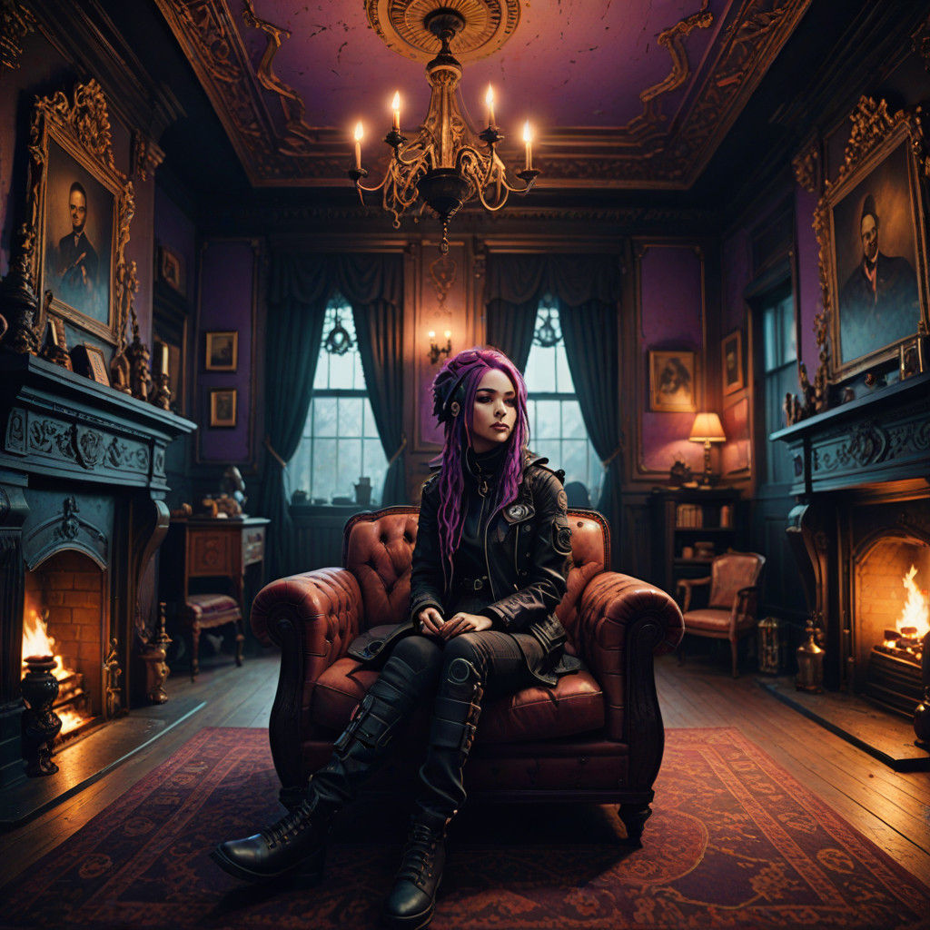 Gothic Cozy Room with Flickering Fireplace