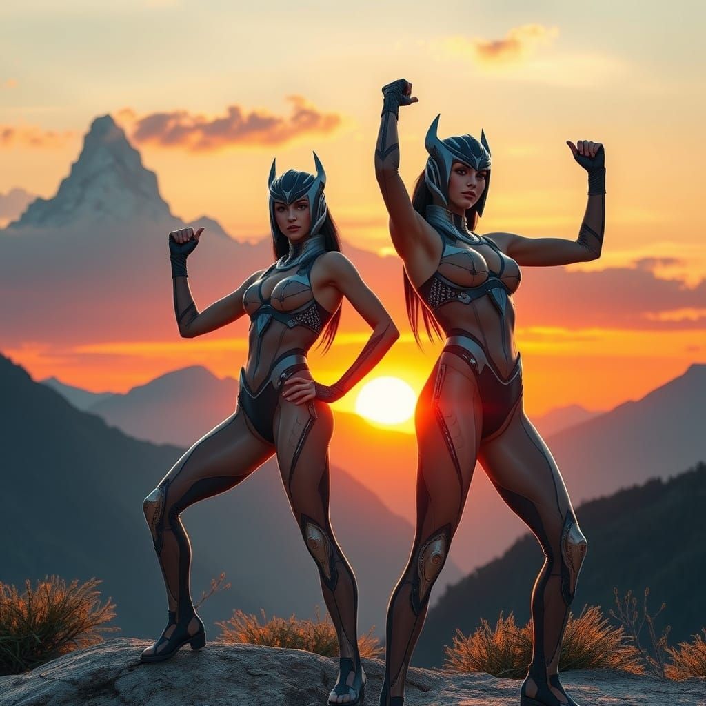 Futuristic Xena Warrior Goddess Amidst Majestic Mountains at...