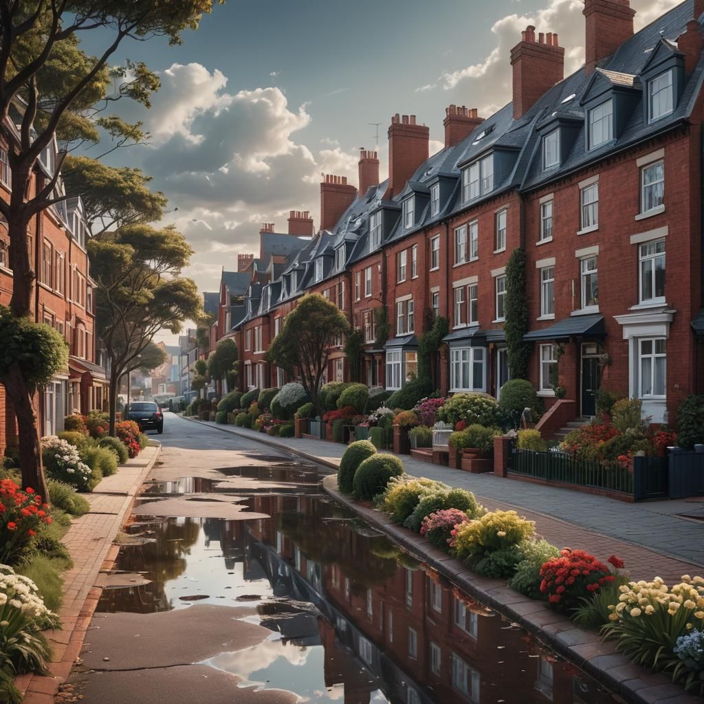 Seashore Reflection in Red Brick Modern Street