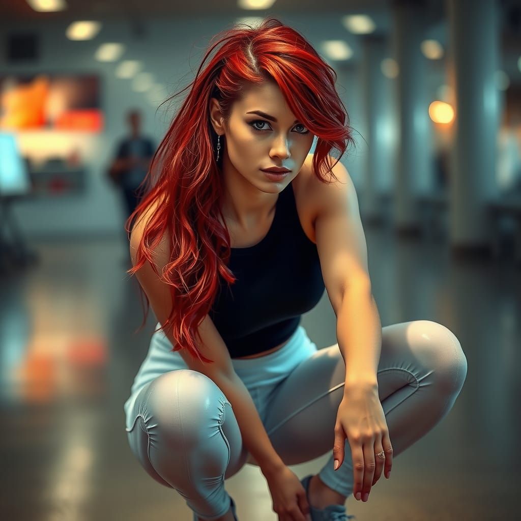 Striking Fashion Portrait of Woman with Red Hair