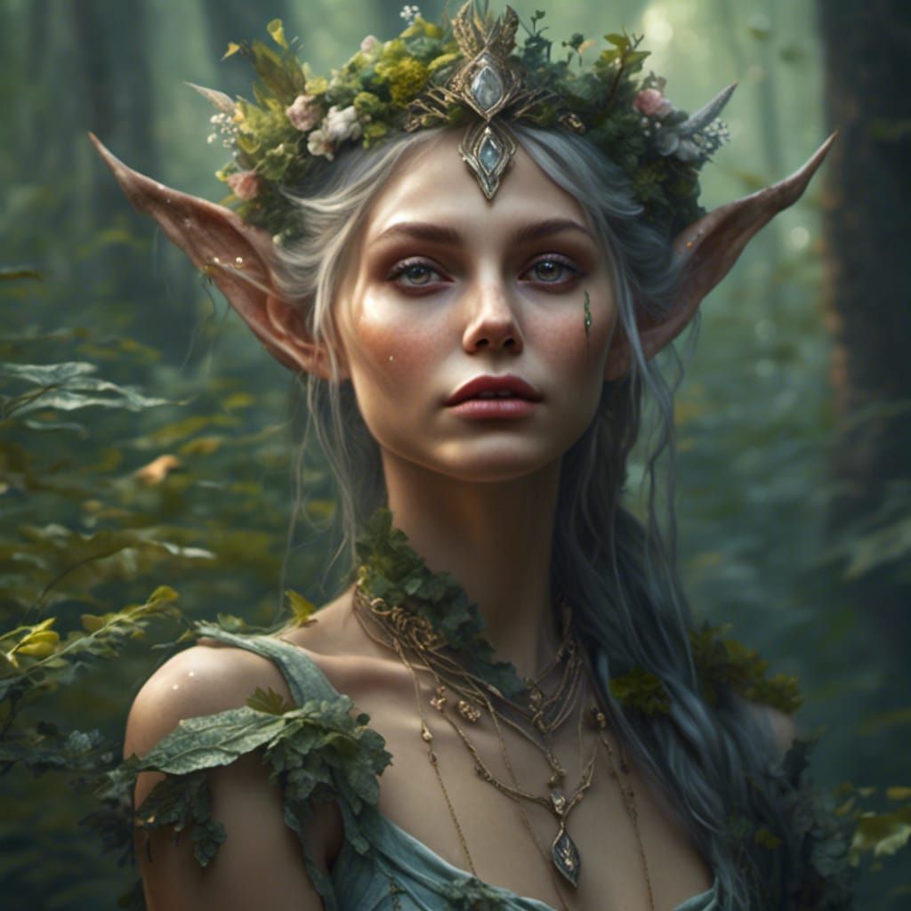 Hyperreal Elf Princess in Forest, Detailed Photo