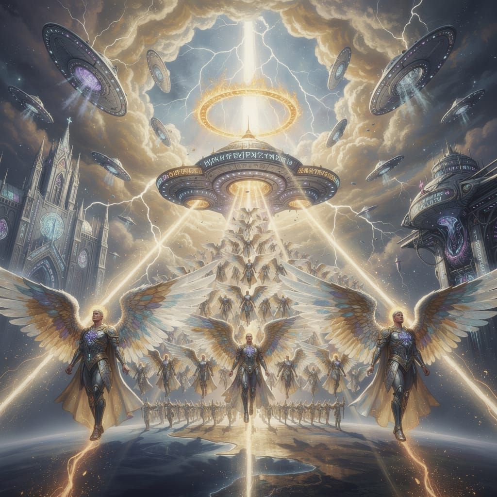 Divine Armada Descends in Swirling Clouds