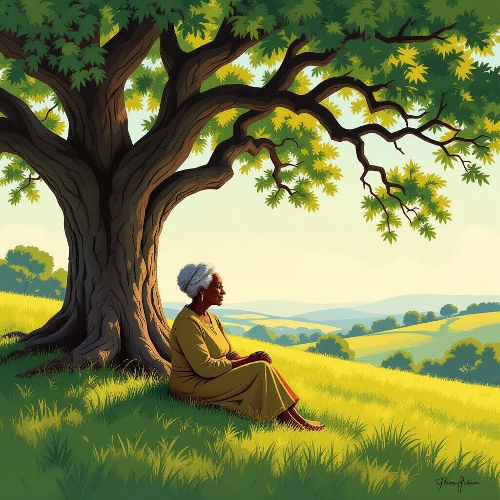 Elderly Woman Under Oak Tree