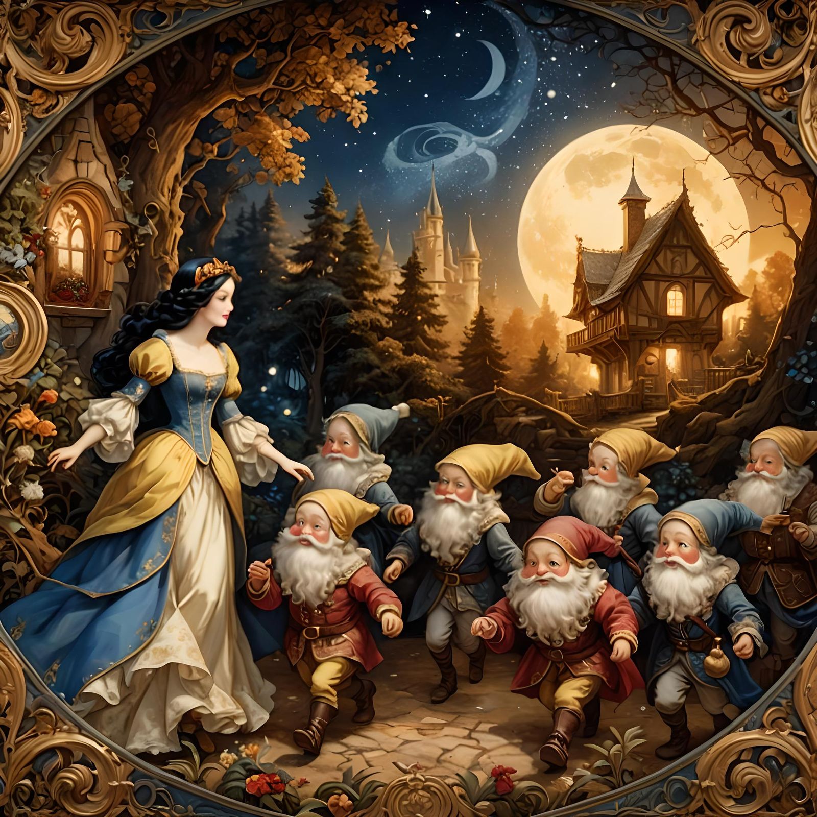 Snow White and Dwarfs in Art Nouveau Style