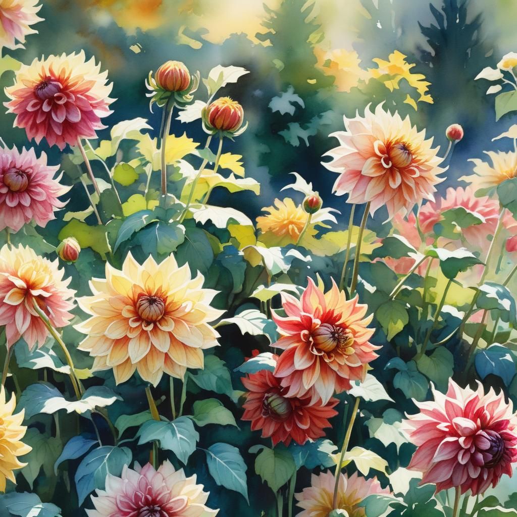 Watercolor Gorgeous   Dahlias are blooming in the Hortus Bot...