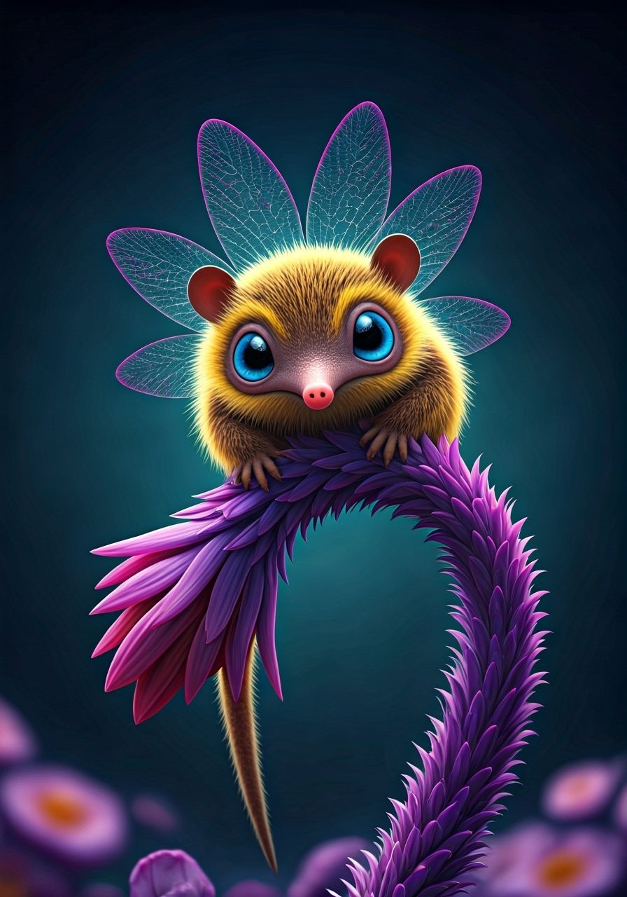 Adorable Alien Creature on Alien Flower, Photorealistic