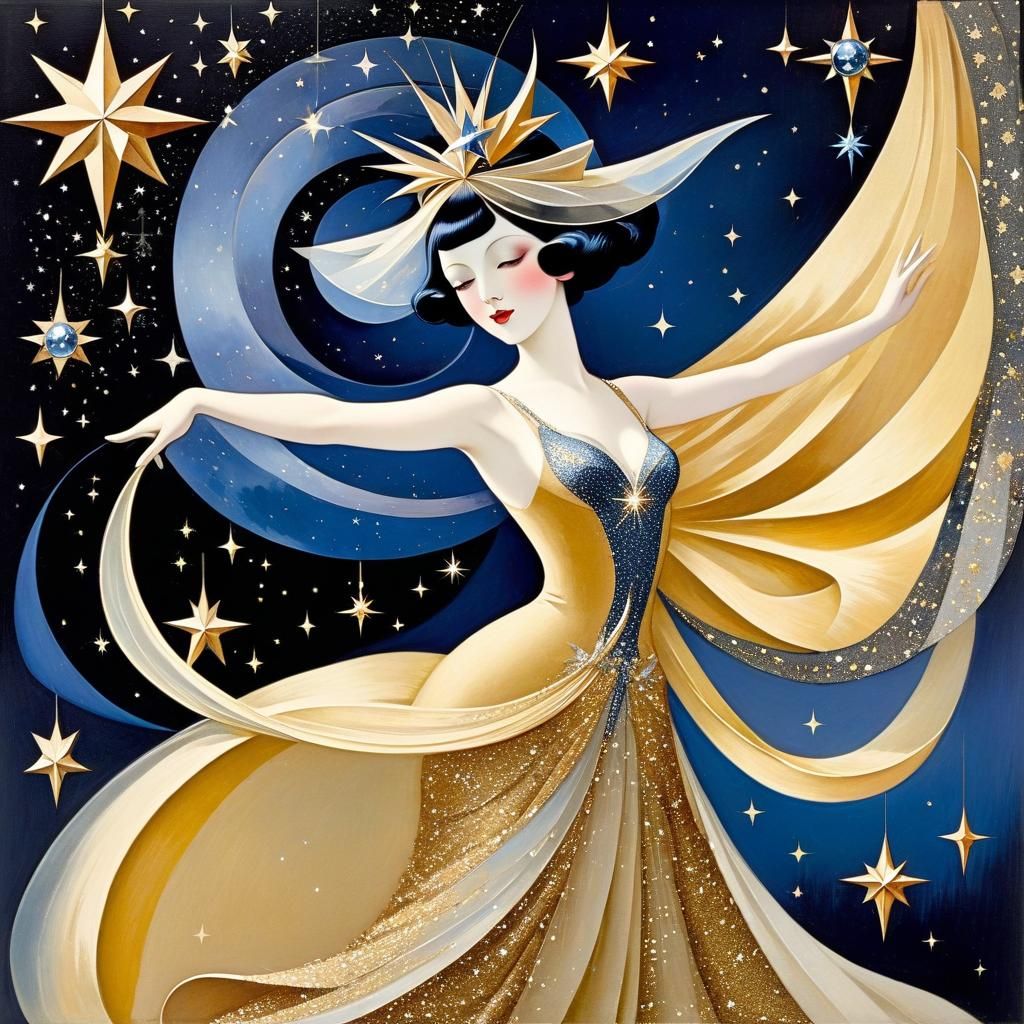Sparkling Stars Collage in Art Deco Style